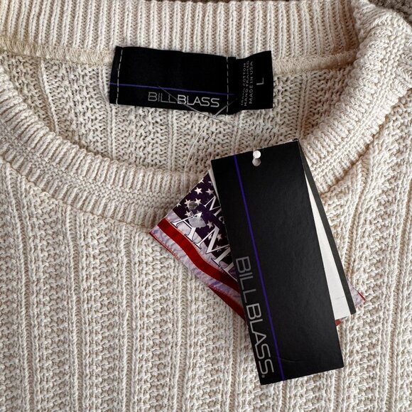 Vintage Bill Blass Sweater Mens L Cream‎ Ribbed Cotton USA Deadstock Hand Framed - Picture 3 of 6